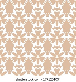 Floral seamless white pattern on beige background. Vector illustration
