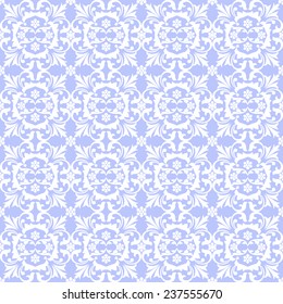 Floral seamless white pattern on a blue background