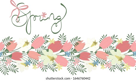 floral semless banner spring theme with lettering vector isolated