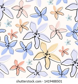 Floral semless vector pattern.Summer simple background with graphic flowers.Textile texture