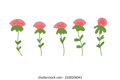 Floral set based on traditional folk art ornaments. Isolated colorful scandy flowers. Scandinavian style. Sweden nordic style. Vector illustration. Simple minimalistic nature element.