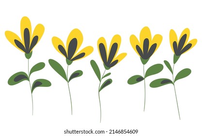 Floral set based on traditional folk art ornaments. Isolated colorful scandy flowers. Scandinavian style. Sweden nordic style. Vector illustration. Simple minimalistic nature element.