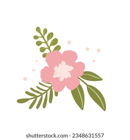 Floral set based on traditional folk art ornaments. Isolated orange and green flowers. Scandinavian style. Sweden nordic style. Vector illustration. Simple minimalistic nature element.