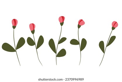 Floral set based on traditional folk art ornaments. Isolated colorful scandy flowers. Scandinavian style. Sweden nordic style. Vector illustration. Simple minimalistic nature element.