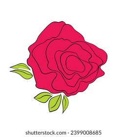 Floral set based on traditional folk art ornaments. Isolated pink and green flowers. Scandinavian style. Sweden nordic style. Vector illustration. Simple minimalistic nature element.
