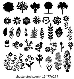 Floral set with black and white plants