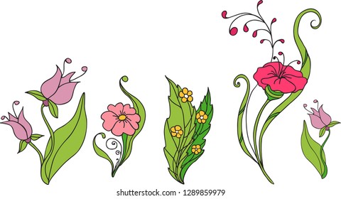floral set different flowers for design isolated on white background