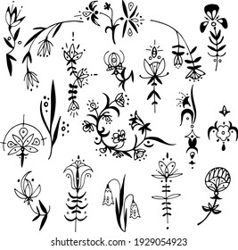 floral set, flowers vector. gothic flowers can be used for design