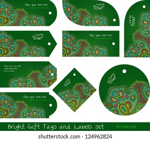 floral set of green tags for gifts and goods