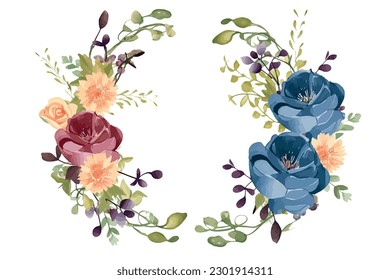 Floral set of hand drawn flowers. Botanical line art wallpaper with flowers, branches eaves. Pastel watercolor floral design for banner, prints, wall art and home decor, wedding invitation