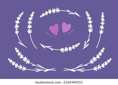 floral set of lavender flowers white silhouettes