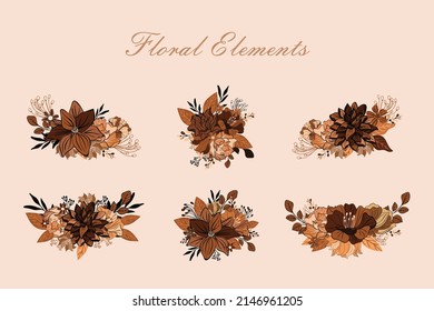 Floral set with leaves and flowers, elements for your compositions wedding cards