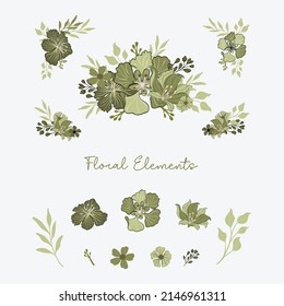 Floral set with leaves and flowers, elements for your compositions wedding cards