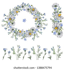 Floral set of seamless borders and floral frames