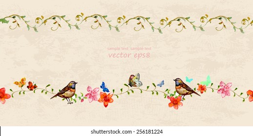 floral set seamless borders for your design. watercolor
