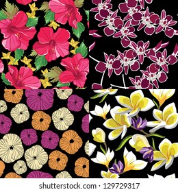 Floral set, seamless patterns, hand-drawing. Vector illustration.