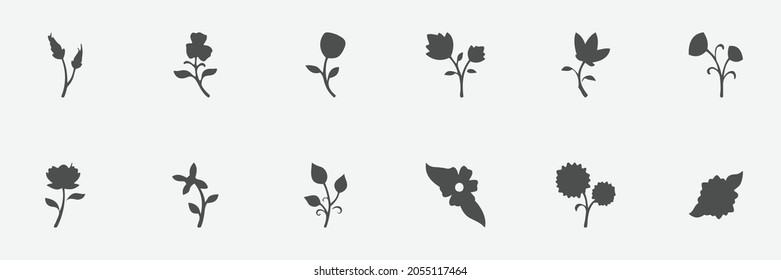 floral set of silhouettes of plants and flowers