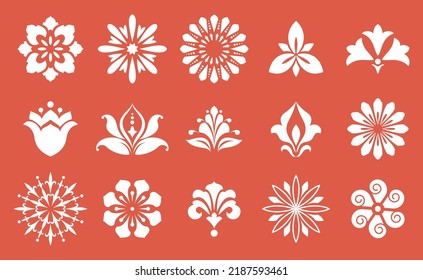 Conjunto floral. Diseño de primavera o verano para tarjetas de invitación, boda o saludo. Diseñar elementos en estilo gráfico. Ornamento blanco y rosa