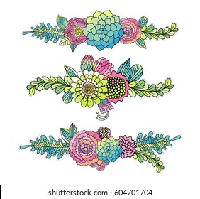 Floral set, succulent, rose and leaf vector. Hand drawn flower collection isolated on white background. Wedding, greeting, invitation card elements.