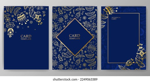 Floral set of vector card with golden decorative flowers, wedding invitation. Can be used for - save the date, Mother day, Valentine day, birthday cards.