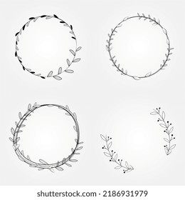 diseño de ramas de la corona botánica del marco radial vectorial floral. tarjeta de invitación, boda, nombre inicial, guardar la fecha, logotipo y más necesidades.