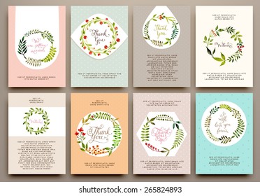 Floral Set with Watercolor Flowers for Summer or Spring Cards, Invitations, Flyers, Banners or Posters Design. Aquarelle Flowers, Wreath and Leaves Collection for Greeting and Wedding Cards.