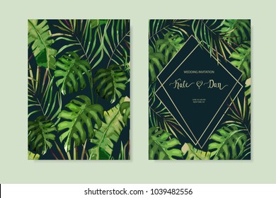 Floral set. Wedding Invitation, save the date, rsvp, invite card. Vector illustration. Celebration template. Watercolor style