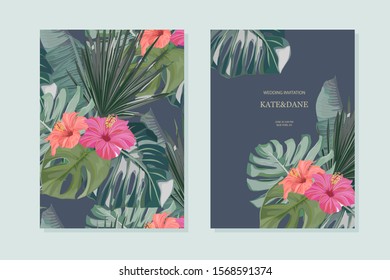 Floral set. Wedding Invitation, save the date, rsvp, invite card. Vector illustration. Celebration template