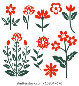 Floral set wit red flowers