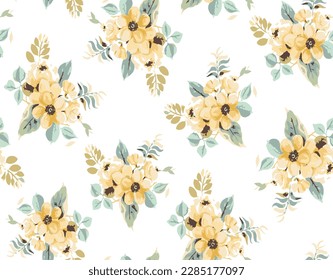 floral set, Yellow Flowers with green leaves bouquets Isolated on white. Perfectly for web design, holiday decoration and print on greeting card, wedding invitation.