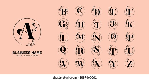  Floral SET A TO Z initial logo | initial based modern monogram, vector template image. luxury logotype logo, real estate , Feminine logo. typography , Spa saloon logo