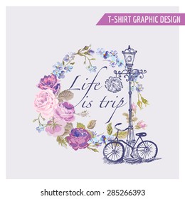 Floral Shabby Chic Graphic Design - for t-shirt, fashion, prints - in vector