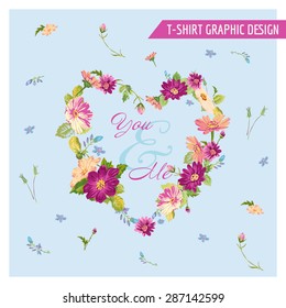 Floral Shabby Chic Graphic Design - for t-shirt, fashion, prints - in vector