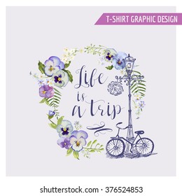 Floral Shabby Chic Graphic Design - for t-shirt, fashion, prints - in vector