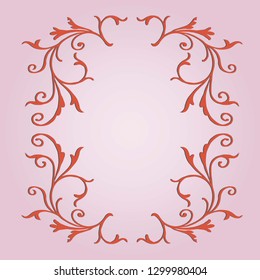 Floral shade element of vector. Design swirl of red on light red gradient background. Design print for illustration, element, frame, embroidery, background, card.