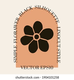 Floral shape composition. Minimal hand drawn folk style. Vector doodle texture with   flower branch. Good for cosmetics, beauty, tattoo, Spa, social media. Black on white