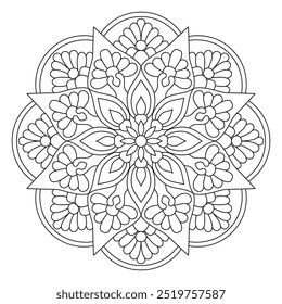 forma floral design elegante mandala para colorir livro, arquivo vetorial, design de tatuagem, arte de parede, arte mandala simples, Design para um papel de parede Camisa de pintura e azulejo Projeto adesivo, arquivo vetorial