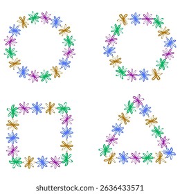Floral shape frames. Decorative vector outline. Colorful flower symbol. Abstract graphic form.