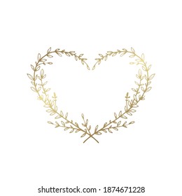 Floral In The Shape Of A Heart, Vintage Luxury Gold Wreath