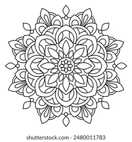 floral shape mandala design for coloring book, tattoo and henna design, creative mandala art
