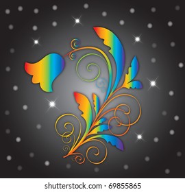 floral shape on black shiny sparkling background, vector illustration, eps file
