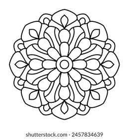 floral shape simple and easy mandala design for coloring book, yoga logo design, attractive and elegant mandala art
