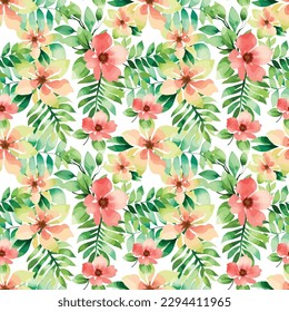 Floral shape watercolor seamless pattern. Vector illustration.