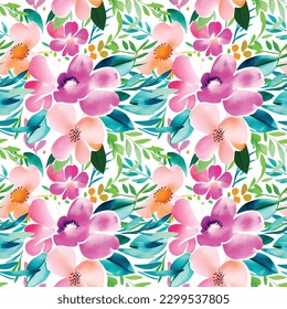 Floral shape watercolor seamless pattern. Vector illustration.