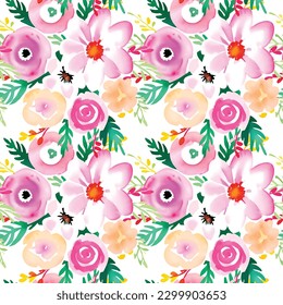 Floral shape watercolor seamless pattern. Vector illustration.