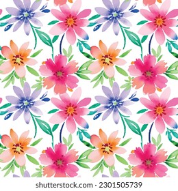 Floral shape watercolor seamless pattern. Vector illustration.