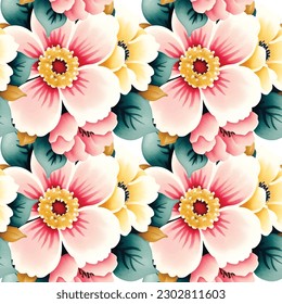 Floral shape watercolor seamless pattern. Vector illustration.