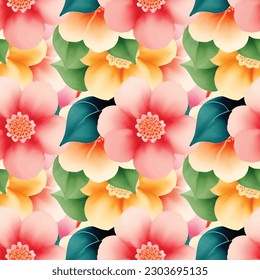 Floral shape watercolor seamless pattern. Vector illustration.