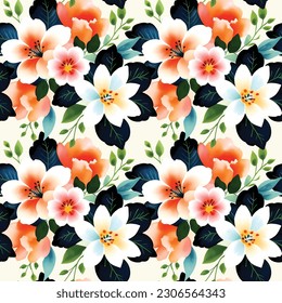 Floral shape watercolor seamless pattern. Vector illustration.