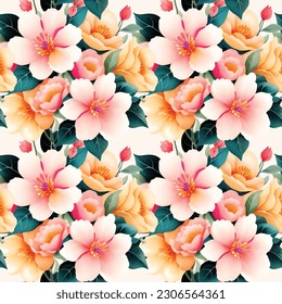 Floral shape watercolor seamless pattern. Vector illustration.